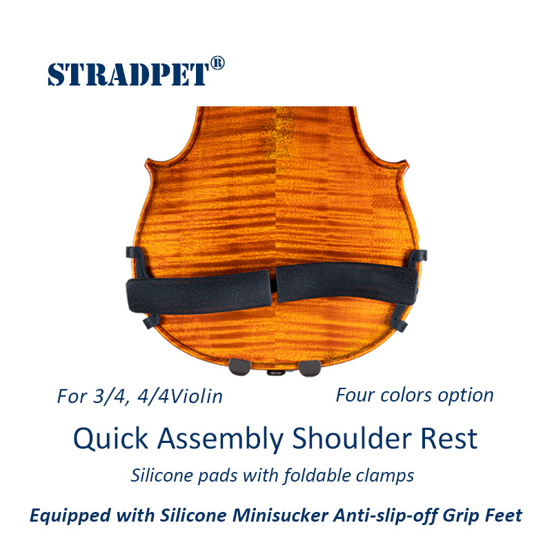 STRADPET Quick Assembly Shoulder Rest with Silicone Minisucker Anti-slip-off Grip Feet(Patent)-Silicone Rest with Foldable Clamps
