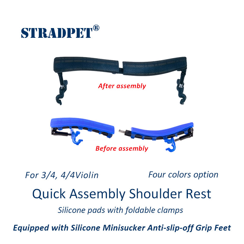 STRADPET Quick Assembly Shoulder Rest with Silicone Minisucker Anti-slip-off Grip Feet(Patent)-Silicone Rest with Foldable Clamps