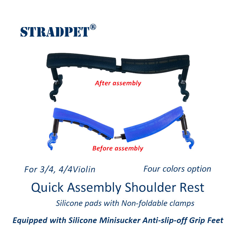 STRADPET Quick Assembly Shoulder Rest with Silicone Minisucker Anti-slip-off Grip Feet-Silicone Rest with non-Foldable Clamps