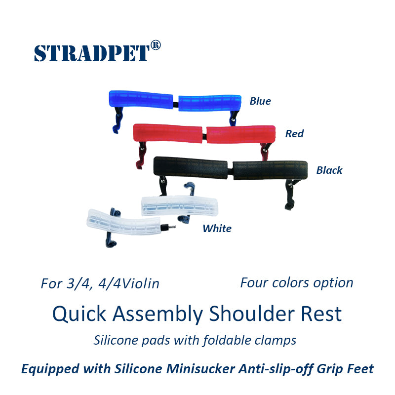 STRADPET Quick Assembly Shoulder Rest with Silicone Minisucker Anti-slip-off Grip Feet(Patent)-Silicone Rest with Foldable Clamps