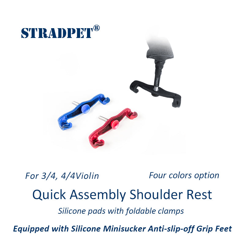 STRADPET Quick Assembly Shoulder Rest with Silicone Minisucker Anti-slip-off Grip Feet(Patent)-Silicone Rest with Foldable Clamps