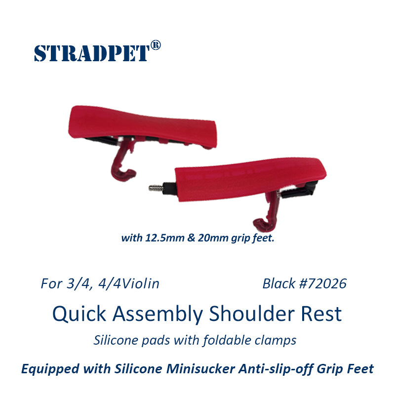 STRADPET Quick Assembly Shoulder Rest with Silicone Minisucker Anti-slip-off Grip Feet(Patent)-Silicone Rest with Foldable Clamps