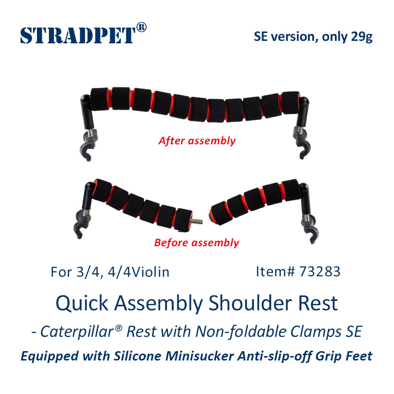STRADPET Quick Assembly Shoulder Rest with Silicone Minisucker Anti-slip-off Grip Feet -Caterpillar® Rest Only 31g for 1/2-3/4-4/4 violin