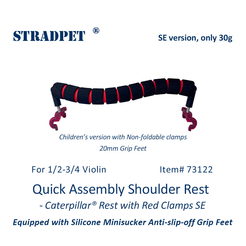 STRADPET Quick Assembly Shoulder Rest with Silicone Minisucker Anti-slip-off Grip Feet -Caterpillar® Rest Only 31g for 1/2-3/4-4/4 violin
