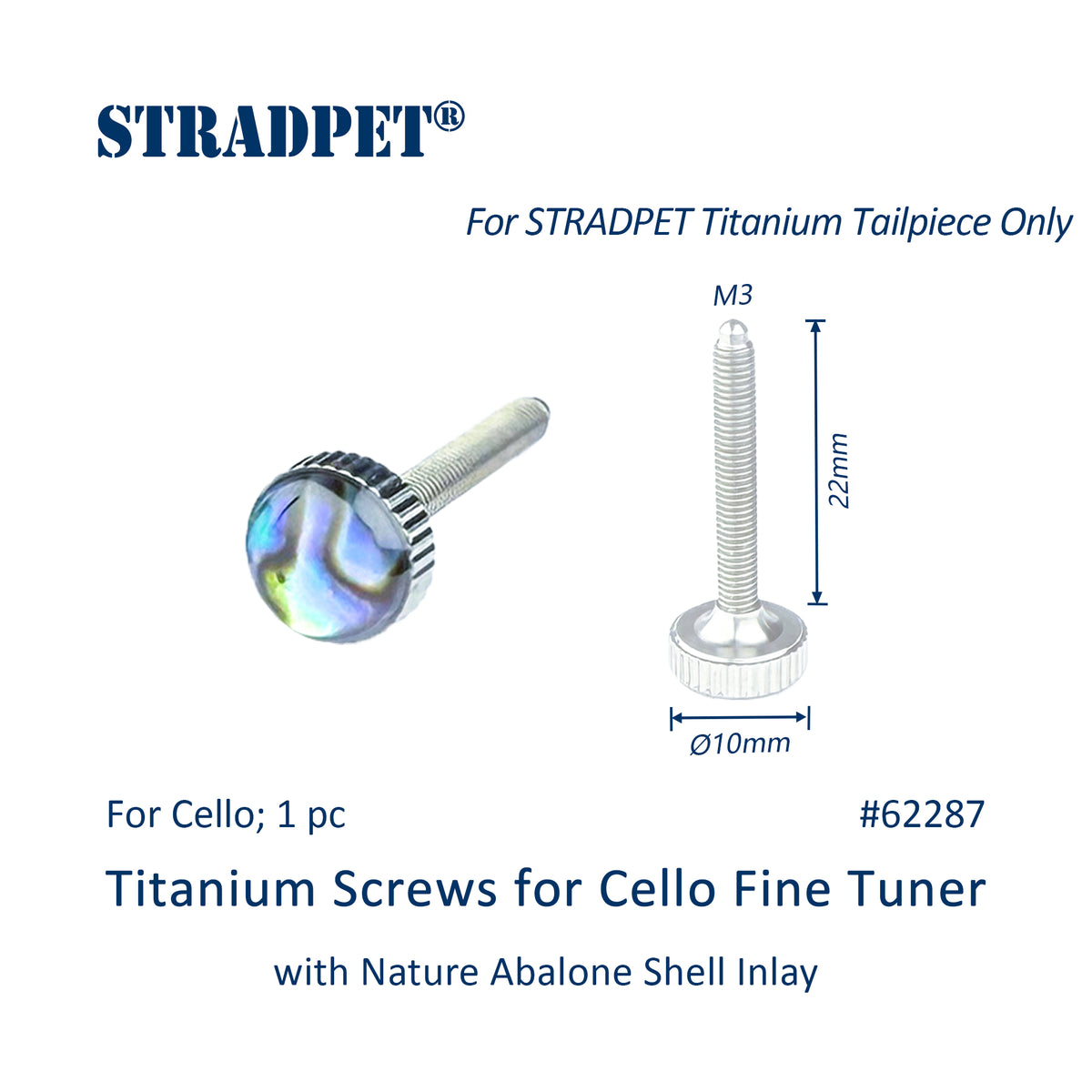 Titanium Screws for Cello Fine Tuner with Nature Abalone Shell Inlay(1‑Piece Pack)