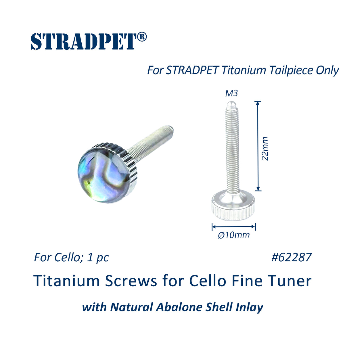 Titanium Screws for Cello Fine Tuner with Natural Abalone Shell Inlay(1‑Piece Pack)