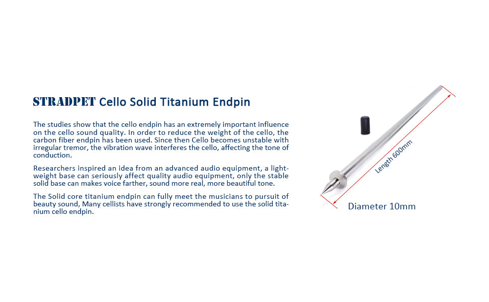 STRADPET Titanium Endpin for Cello in diameter 10mm, Length 595 mm