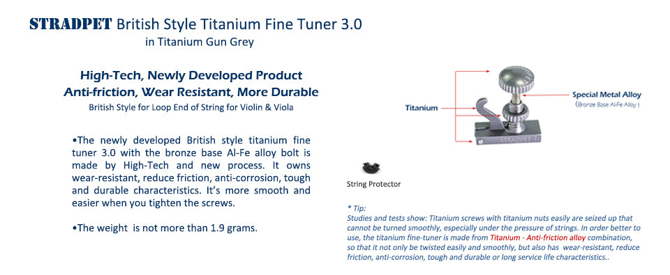 STRADPET British Style Titanium FineTuner, Violin Accessories, 4/4, Common Hook