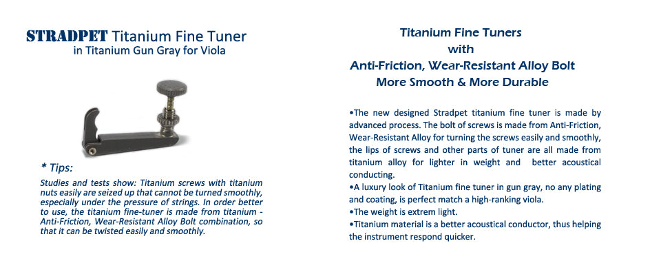 STRADPET Titanium Fine Tuner in Gun Gray, for Viola, for Ball-end string, viola accessories