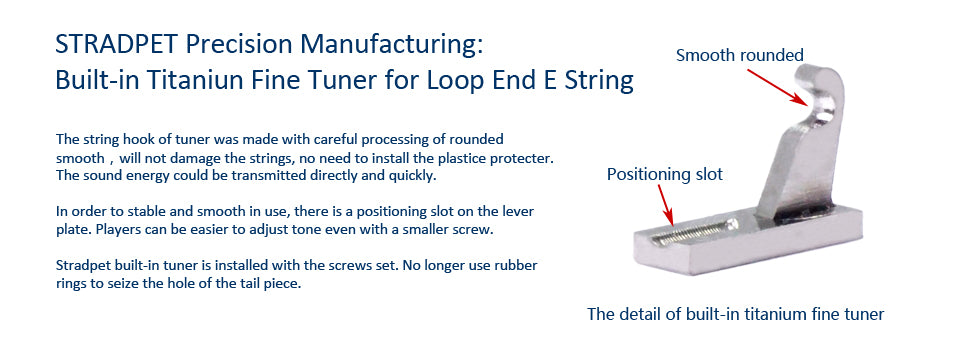 STRADPET Built-in Titanium Fine Tuner Set for LOOP-end string, Violin accessories, 4/4