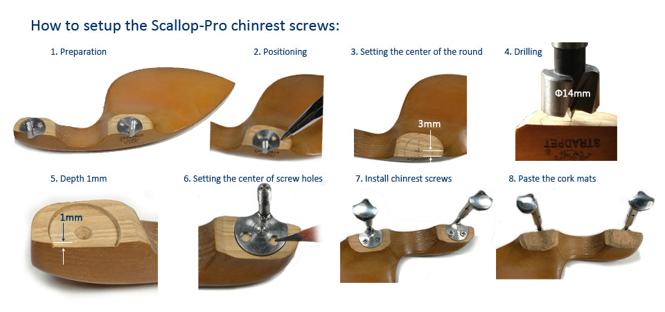 STRADPET Titanium SCALLOP-Pro Chinrest Screws for Violin, Chinrest Clamps in Titanium Bright