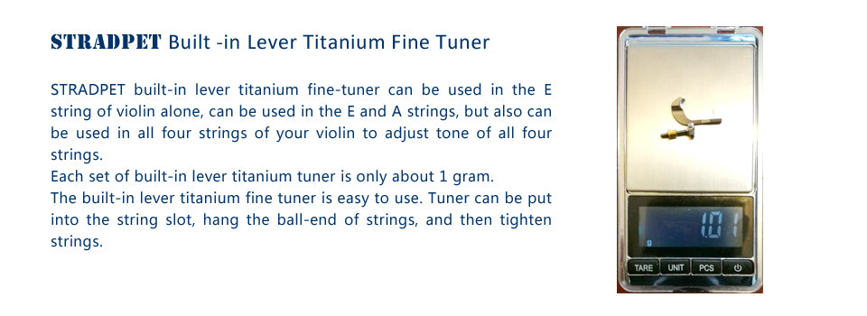 STRADPET Built-in Titanium Lever Fine Tuner Set for Violin (one tuner with its screws), Violin Accessories,4/4,3/4