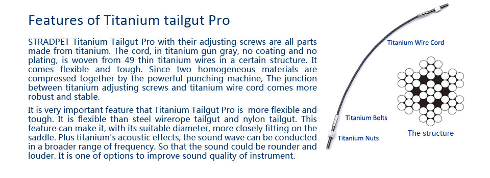 STRADPET Titanium Tailgut Pro with Titanium Screws, Flexible/Softer, Violin Accessories