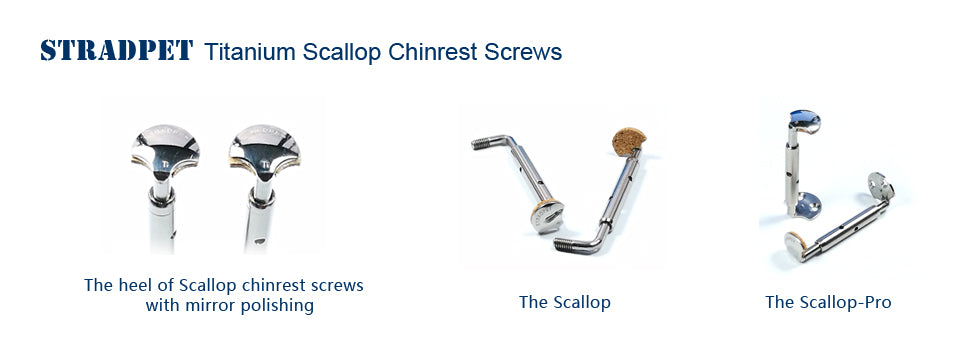 STRADPET Titanium SCALLOP Chinrest Screws for Violin in Titanium Bright, Chinrest Clamps, Chinrest Brackets