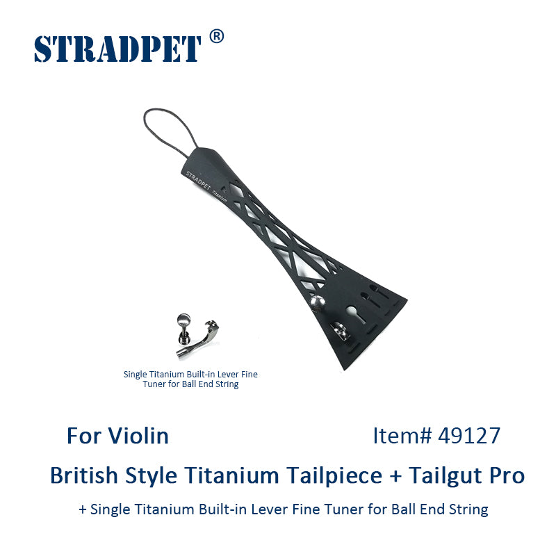 STRADPET British Style Titanium Tailpiece Set for violin with Titanium tailgut Pro, Optional with or without fine tuner