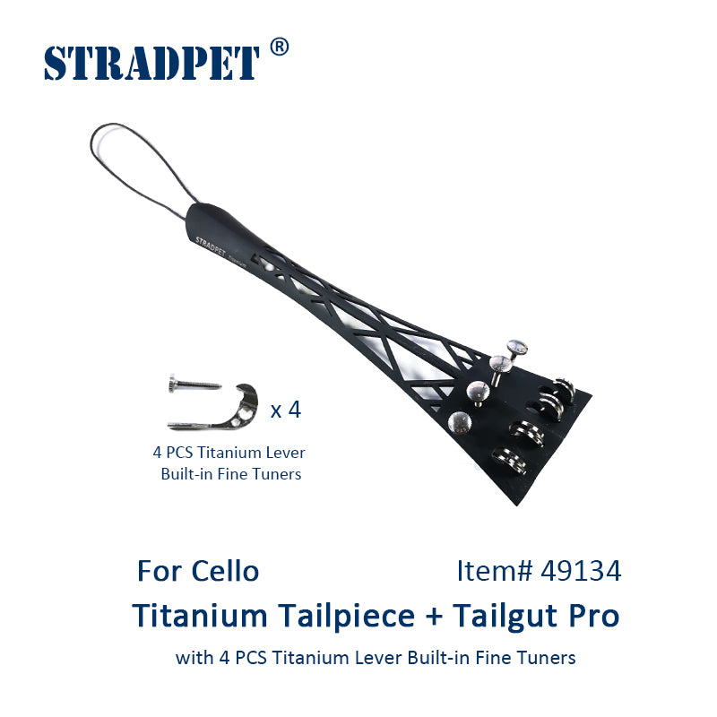 STRADPET Titanium Cello Tailpiece set with Tailgut Pro with 4 PCS Titanium Built-in Fine Tuners