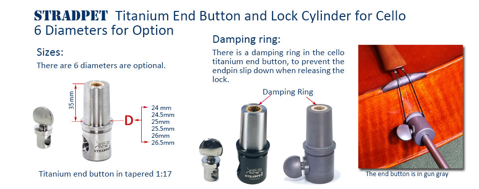 STRADPET Cello Titanium End Button and Lock Cylinder for Diameter 10mm Endpin in Black