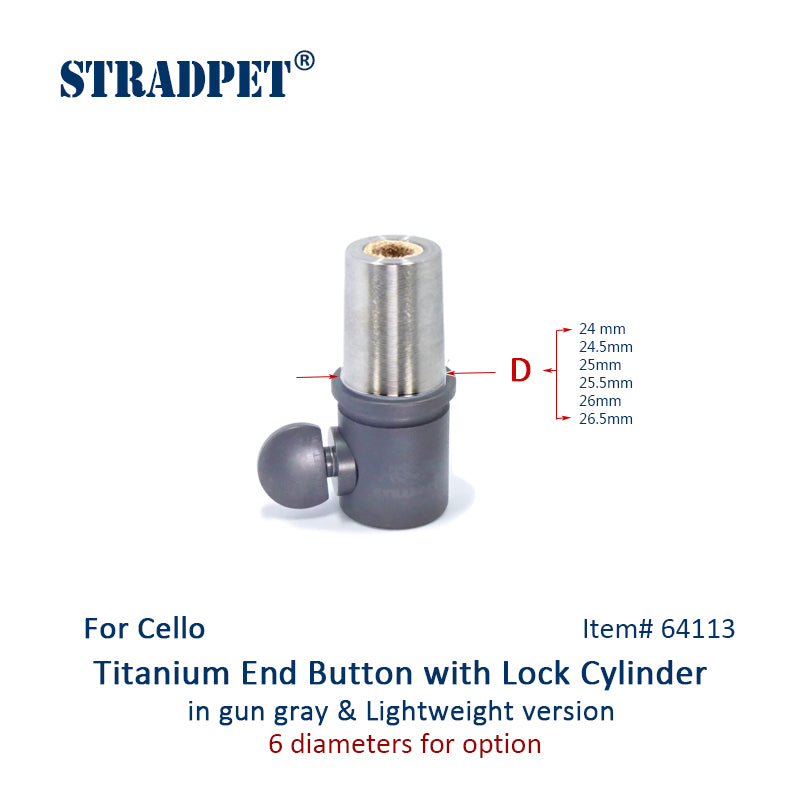 STRADPET Cello 티타늄 엔드 버튼 및 잠금 실린더(직경 10mm 엔드핀용) Gun Gray