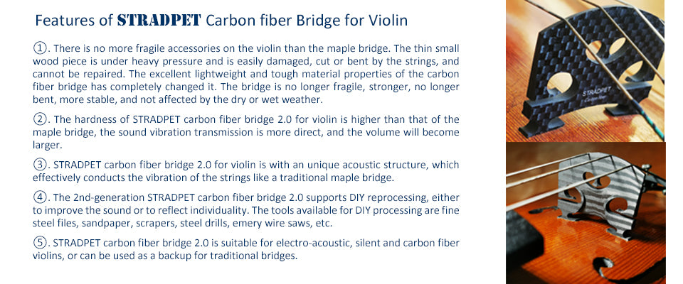 STRADPET Carbon Fiber Bridge 2.0 with an unique acoustic structure & finished trimming for 4/4 violin