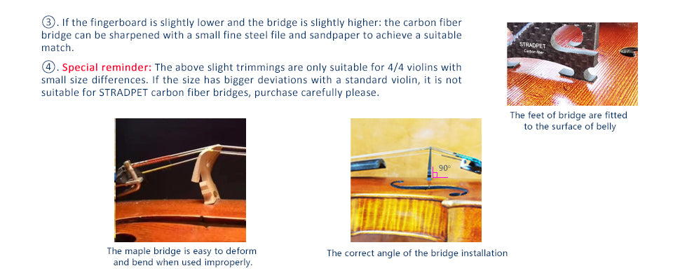 STRADPET Carbon Fiber Bridge 2.0 with an unique acoustic structure & finished trimming for 4/4 violin