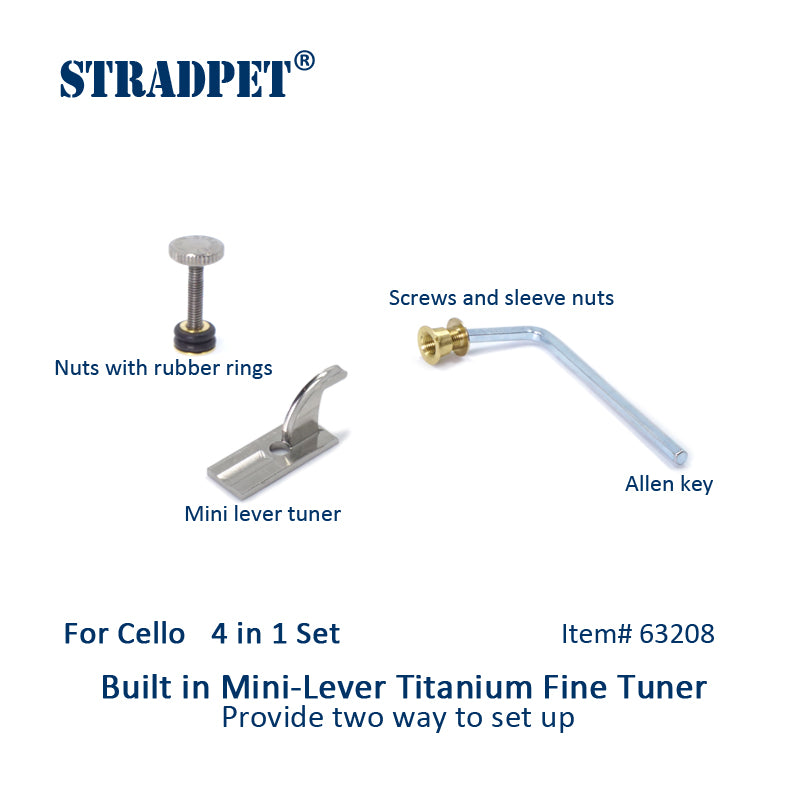 STRADPET Cello Built in Mini-Lever Titanium Fine Tuners Set, 4 in 1, Cello accessories