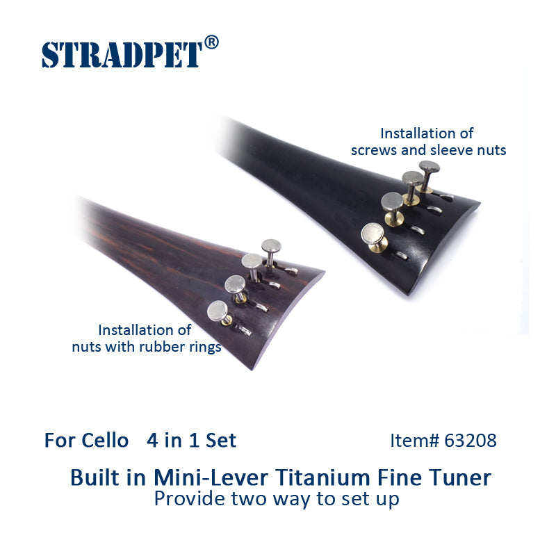 STRADPET Cello Built in Mini-Lever Titanium Fine Tuners Set, 4 in 1, Cello accessories
