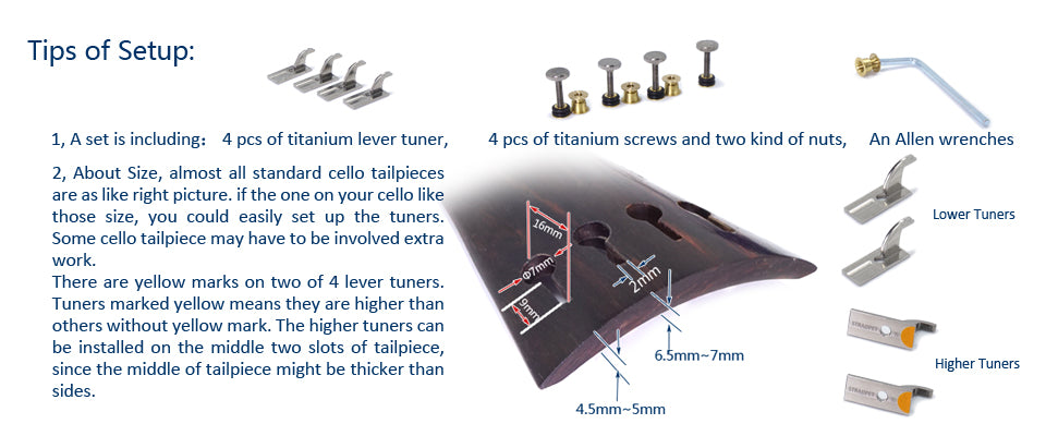STRADPET Cello Built in Mini-Lever Titanium Fine Tuners Set, 4 in 1, Cello accessories