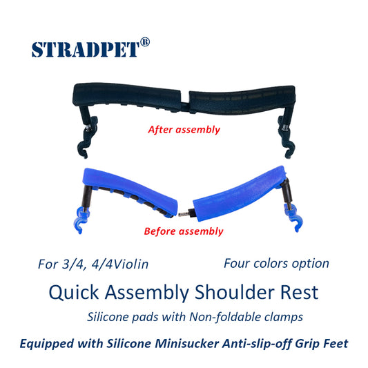 STRADPET Quick Assembly Shoulder Rest with Silicone Minisucker Anti-slip-off Grip Feet-Silicone Rest with non-Foldable Clamps