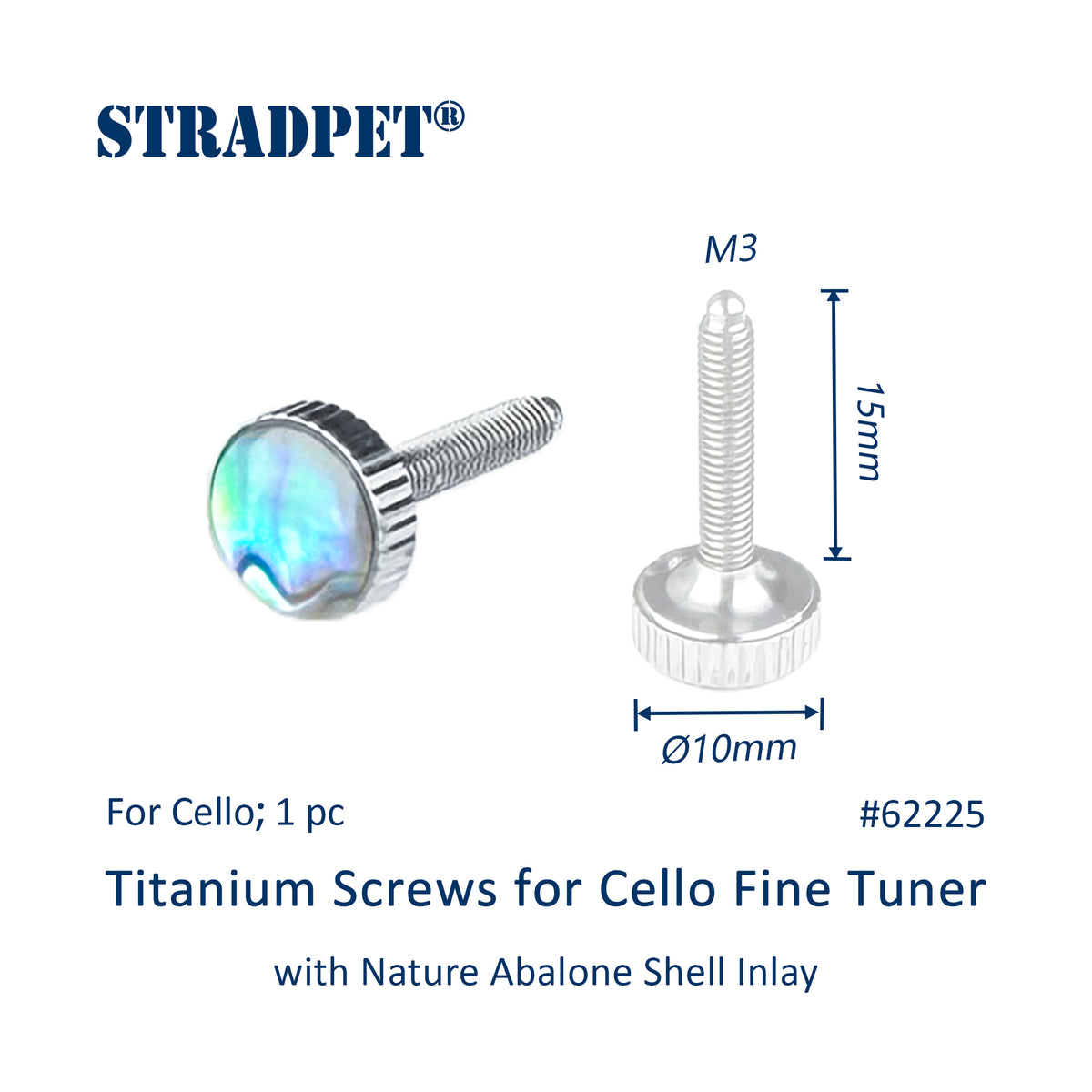 Titanium Screws for Cello Fine Tuner with Nature Abalone Shell Inlay（1‑Piece Pack）