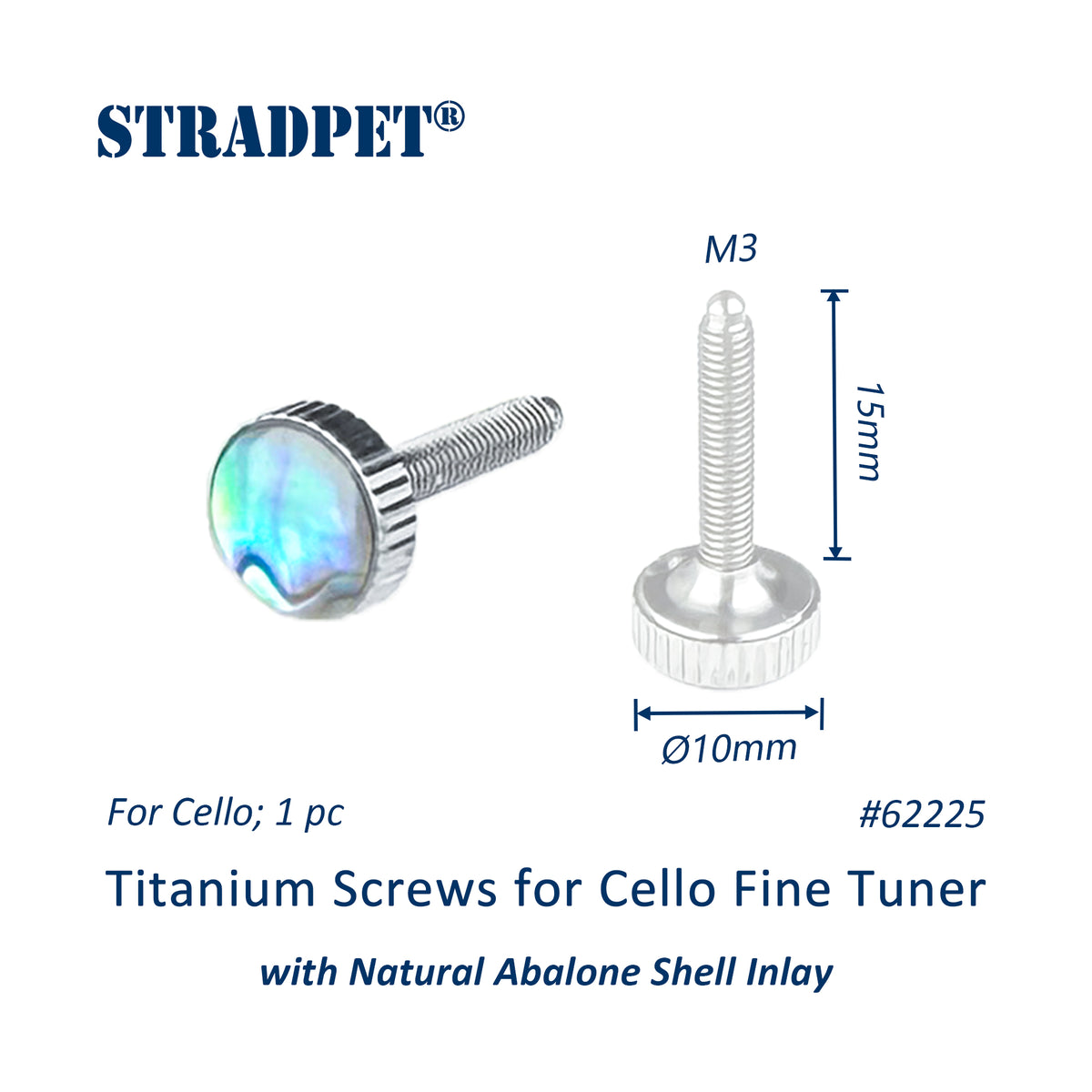 Titanium Screws for Cello Fine Tuner with Natural Abalone Shell Inlay（1‑Piece Pack）