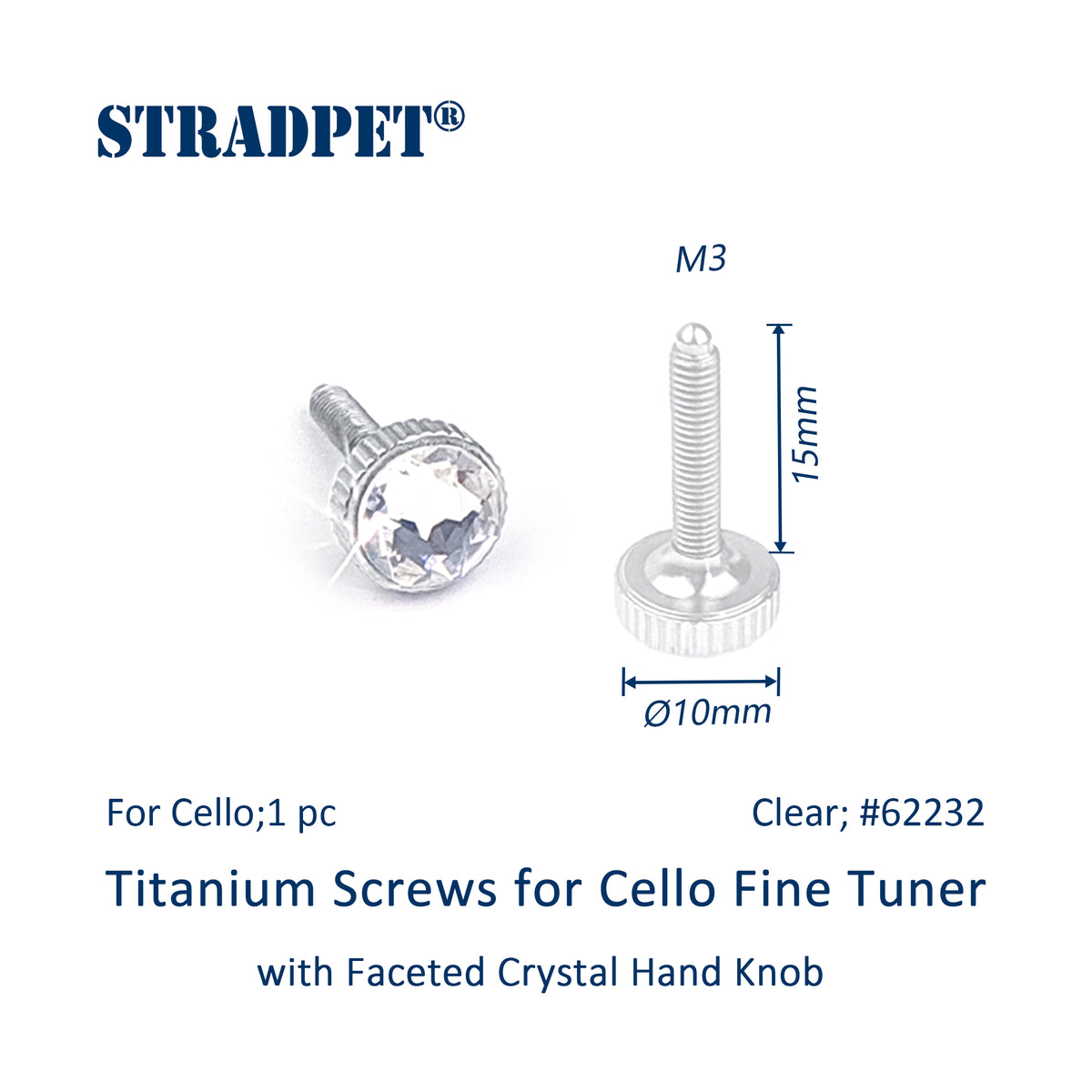 Titanium Screws for Cello Fine Tuner with Faceted Crystal Hand Knob(1‑Piece Pack)