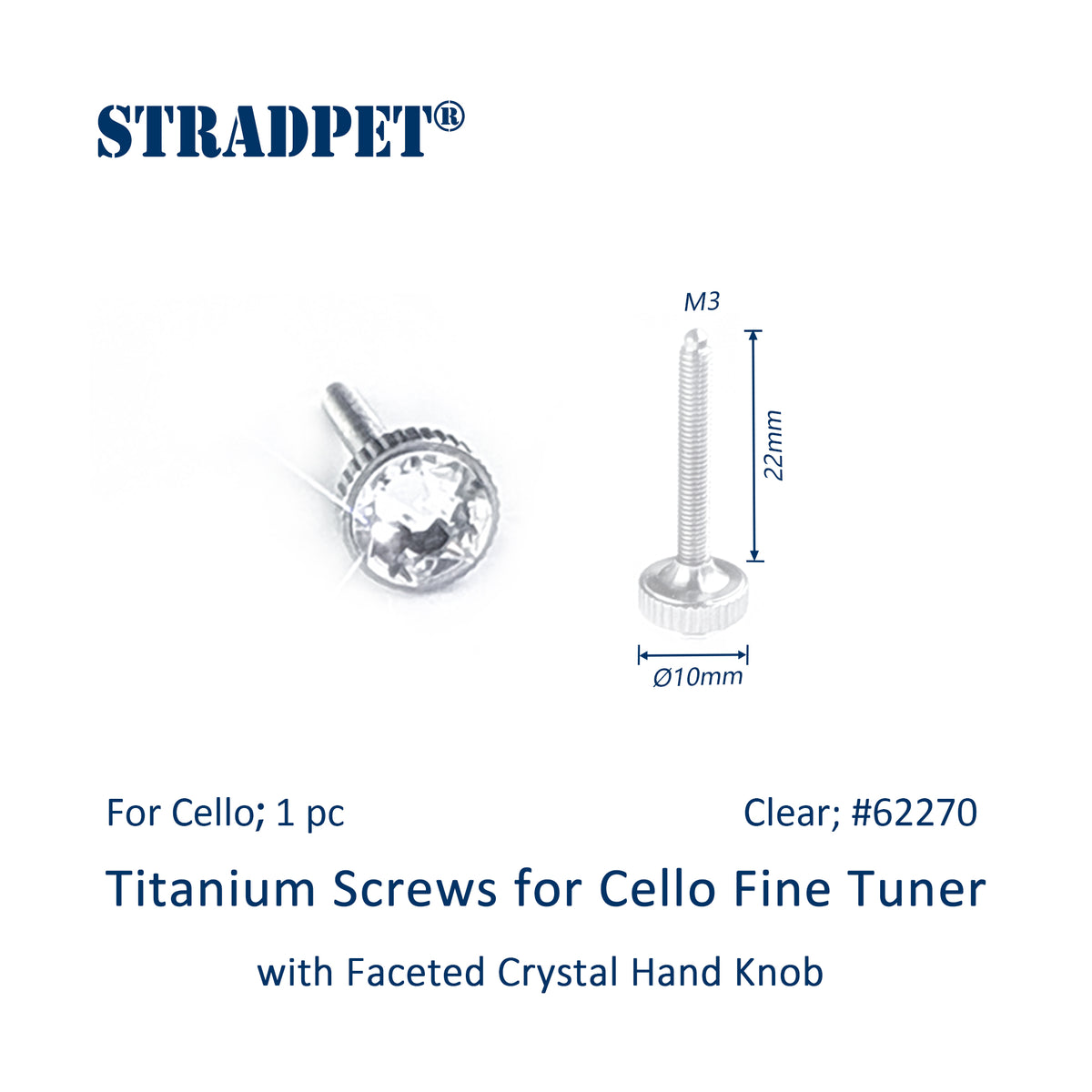 Titanium Screws for Cello Fine Tuner with Faceted Crystal Hand Knob(1‑Piece Pack)