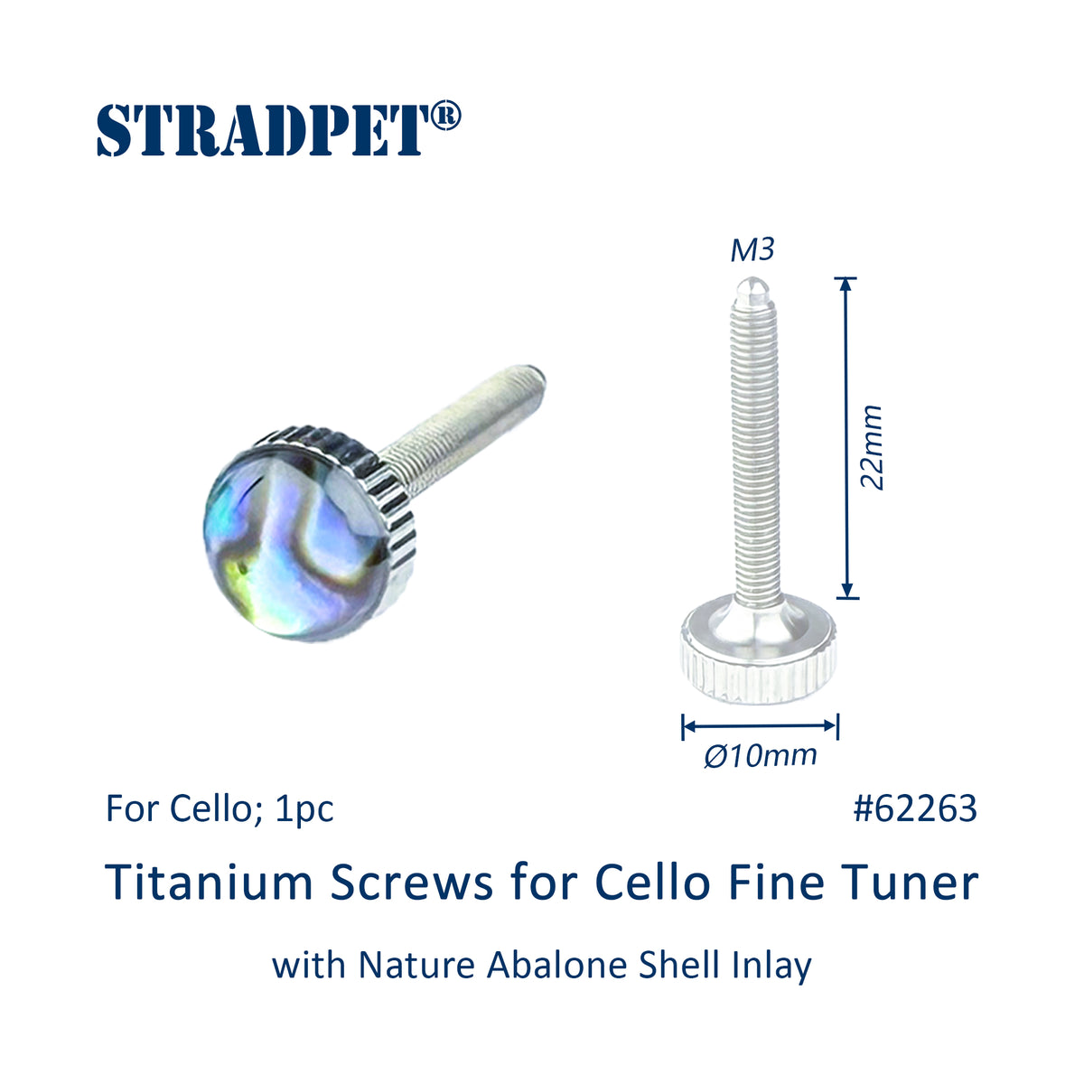 Titanium Screws for Cello Fine Tuner with Nature Abalone Shell Inlay（1‑Piece Pack）