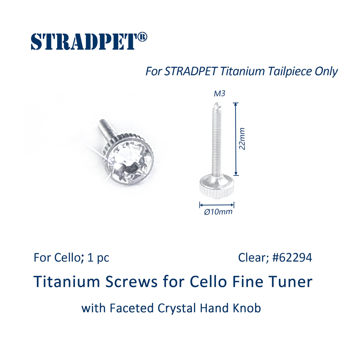 Titanium Screws for Cello Fine Tuner with Faceted Crystal Hand Knob(1‑Piece Pack)